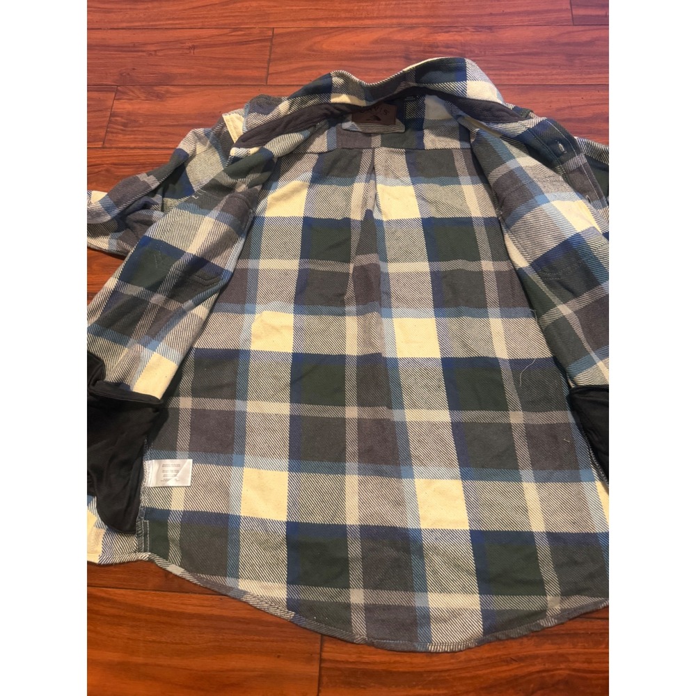 Orvis Mens Plaid Flannel Shirt Jacket Blue Green Cream Pockets Large L/G - Picture 9 of 11
